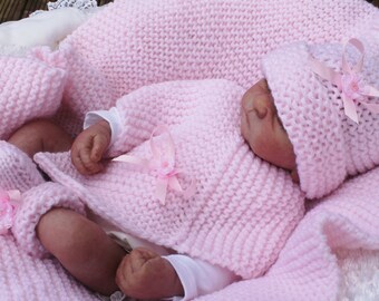 baby knitting pattern for chunky poncho hat booties blankets size 6m to 6 years
