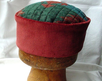 Aztec Hippie Hat Victorian Style Smoking Cap, Mens Boho Hat Quilted Beaded Pillbox Hat Red Oriental Cap, Green Tribal Blue Wizard hat
