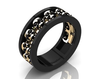 mens modern 14k black and yellow gold black diamond skull channel cluster wedding ring r913 - Mens Skull Wedding Rings mens modern 14k black and yellow gold black diamond skull channel cluster wedding ring r913 - Mens Skull Wedding Rings