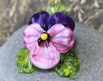 Lampwork Beads, Handmade Pansy Beads - 1 pc, Lampwork Glass, Pansy Flower, Glass Beads, Floral Lampwork, Lampwork Flower, Pansy,Glass Flower