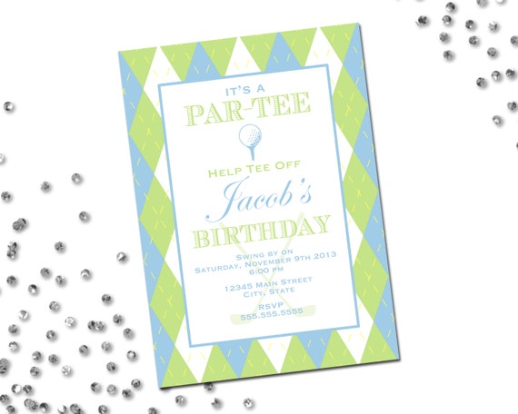 Golf Birthday Par-Tee Invitation - Argyle - Blue and Green - Printable Il_570xn