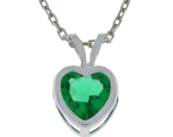1 Ct Emerald Heart Bezel Pendant .925 Sterling Silver