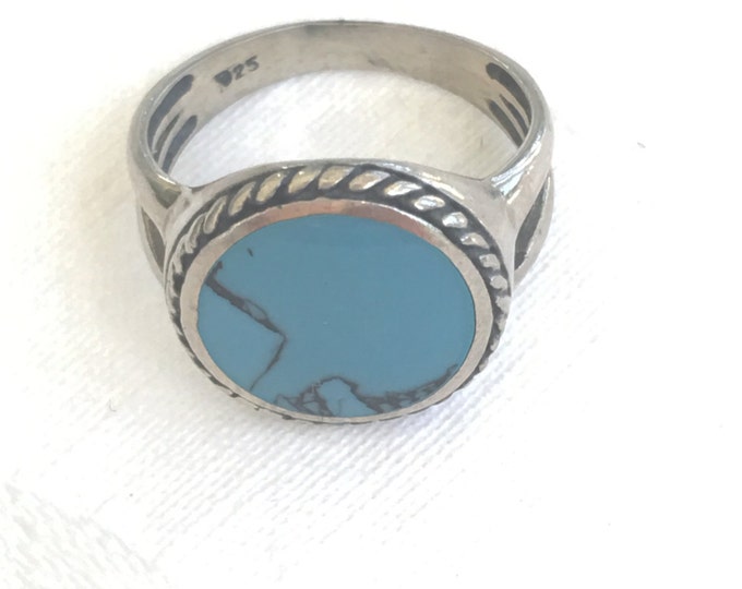 Sterling Silver Turquoise Ring Vintage Southwest Style Size 8