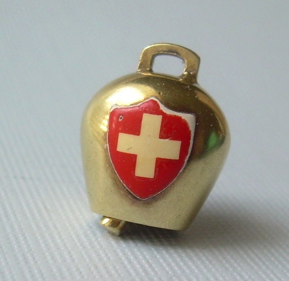 Swiss Cow Bell Charm PendantVintage Gold On Sterling 800