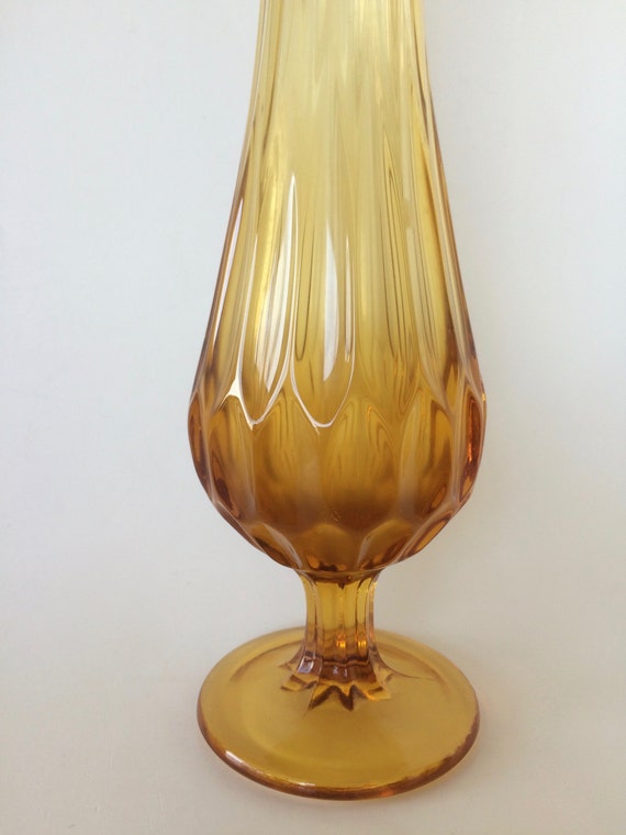 Fabulous Tall Yellow Vase Faceted Glass Drip Vase Mid Century