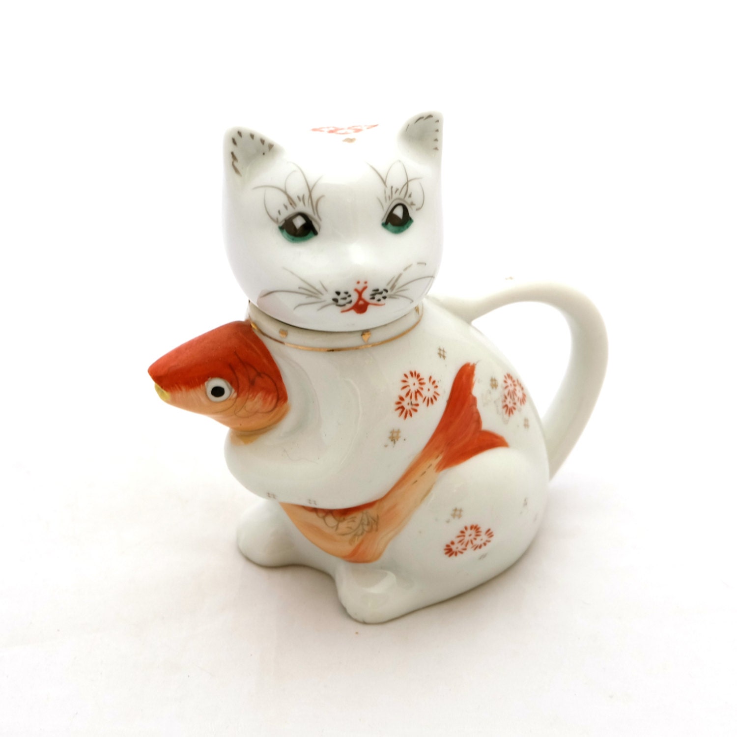 Cat Tea pot China Lucky Cat TeaPot Kitsch Cat by TwoTimeVintage