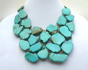 Turquoise Statement Necklace - Turquoise Bib Jewelry - Stone Statement Necklace - Signature Style Turquoise Statement Necklace