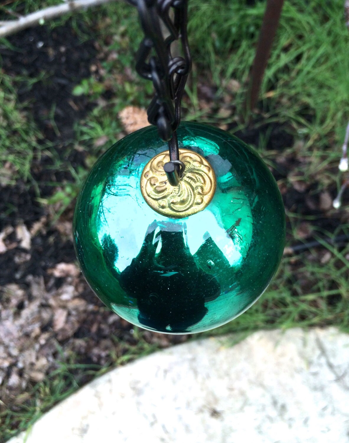 Vintage Christmas Ornament Kugel Antique Rare BlueGreen Glass