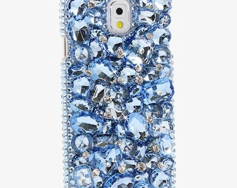 Samsung Galaxy Note Edge Plus S8 E7 S7 S6 All iPhone Model Handcrafted Case 3D Luxury Bling Crystal Sparkle Diamond Gems Cool Water Blue_834