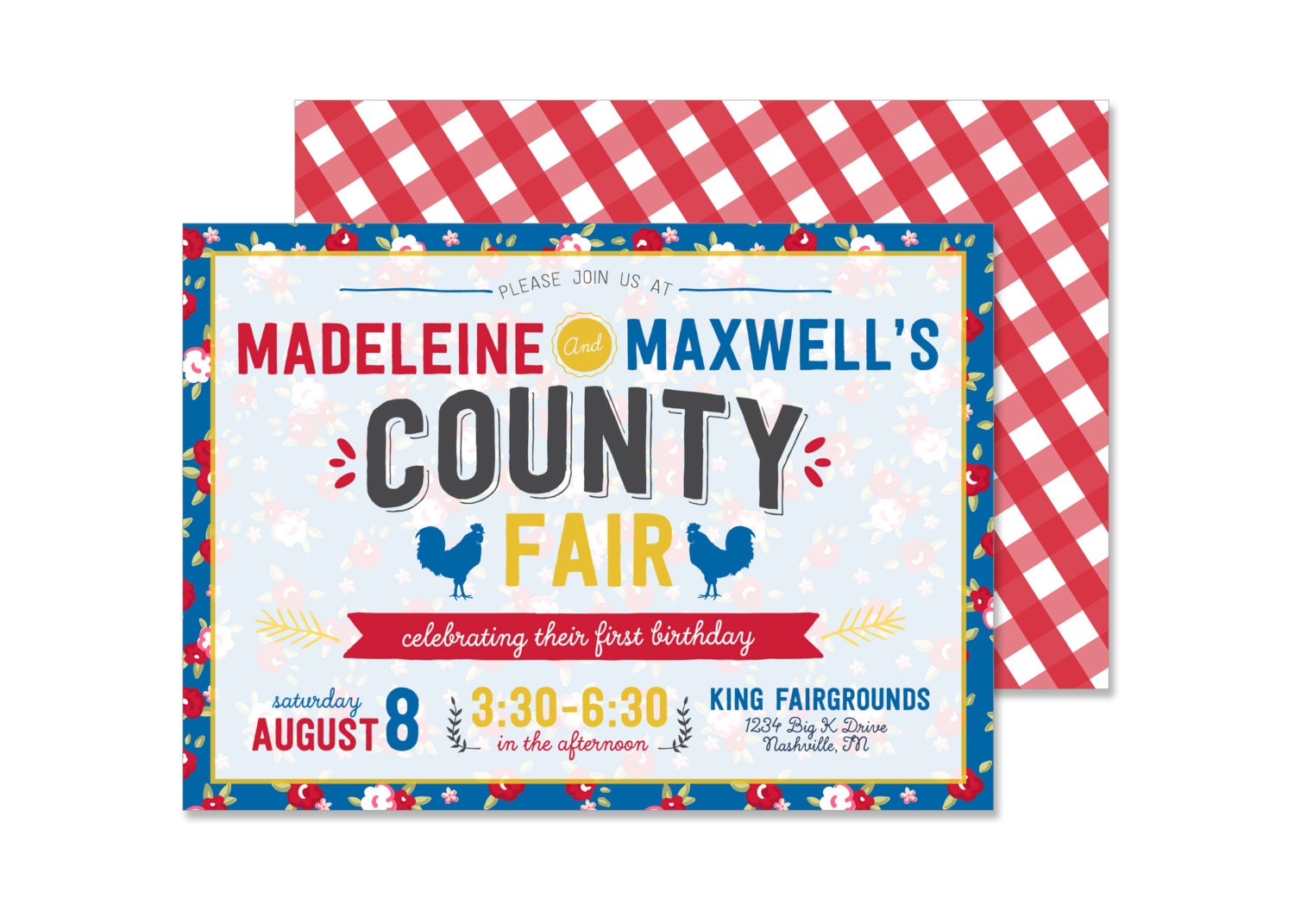 County Fair Birthday Invitation DIGITAL FILE vintage gingham