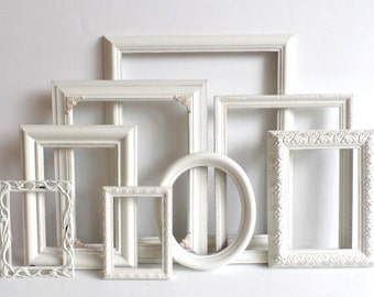 Cottage White PICTURE FRAMES Set - Nursery Frames - Wedding - Vintage Collection - Shabby Chic - Distressed - Gallery Wall