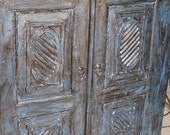 ChakraCabinet Vintage Armoire Hand Carved Blue Patina Cabinet Furniture From India