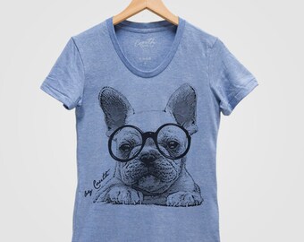 FRENCH BULLDOG Shirt Women Screen Print Tri-Blend Short Sleeve Tshirt
