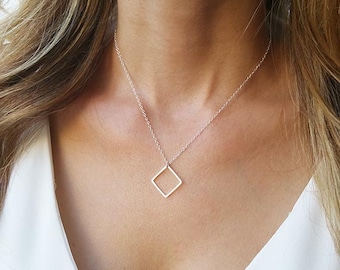 Silver necklace - Silver square necklace, Simple silver necklace, Dainty silver necklace, Minimalist geometric necklace, Fashion jewelry