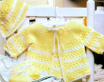 Vintage Crochet Pattern PDF  Baby Matinee Set  Jacket Bonnet Bootees  Layette Coat Hat