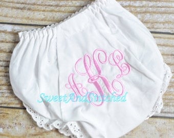 monogrammed bloomers, monogram bloomers - monogrammed diaper cover - baby shower gift - personalized baby girl bloomers