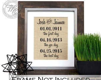 The First Day, The Yes Day, The Best Day, Special Dates, Personalized, Important Dates, Wedding Gift, Engagement Gift, newlyweds gift