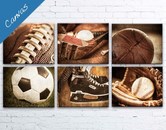 Sports decor, Sports boys room, Vintage sports decor, Man cave wall art, Game room art, Set of 6 // Basketball, Football, Hockey and more!