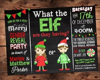 The ORIGINAL What the Elf are they having - Gender Reveal Invitation - Holiday Gender Reveal - Team Pink or Blue - Digital