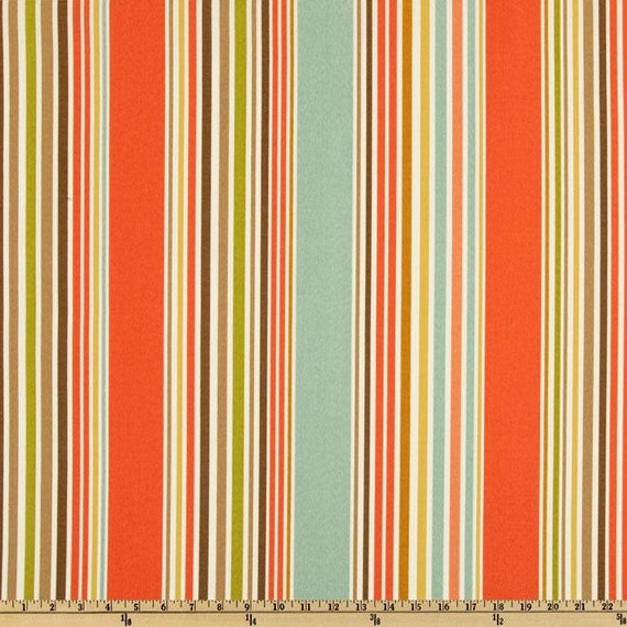 Aqua and Coral Stripe Indoor Outdoor Fabric Beach Stripe