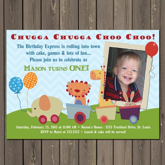 Animal Train Birthday Party Invitation, Zoo Animal Birthday Theme, 1st Birthday Invitation, Boy Birthday Invitation, Photo invite Il_570xn