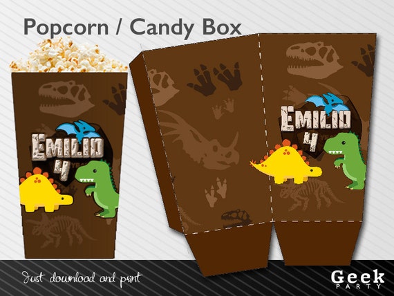 Dinosaur Style Party Popcorn / Candy Box Printable T rex