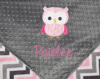 Personalized Baby Blanket, Custom Owl Baby Girl Blanket, Custom Blanket, Minky Baby Blanket, Made to Order