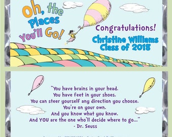 Oh the Places You'll Go Graduation Candy Bar Wrappers - Personalized Party Favors (with foil)