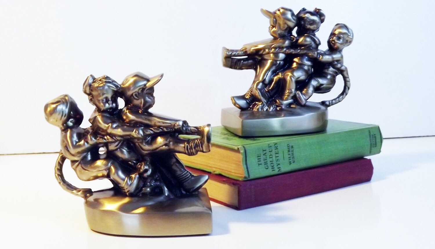 Tug Of War Bookends Silver Colored Metal Bookends Childrens