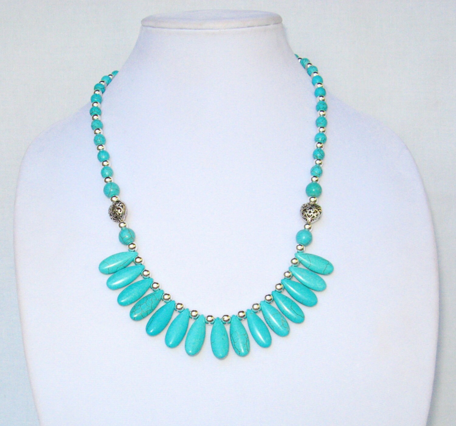 Turquoise Tear Drop Pendant Statement Necklace Country