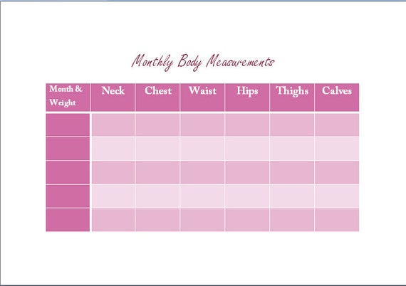 A5 Monthly Body Measurement Printable