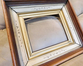Antique Victorian Eastlake Frame 1800s Walnut Multi Layered Shadowbox Picture Frame Late 19th Century Home Decor Cottage