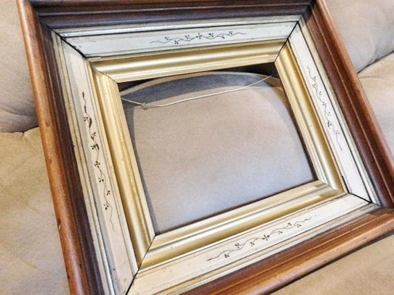 Antique Victorian Eastlake Frame 1800s Walnut Multi Layered Shadowbox Picture Frame Late 19th Century Home Decor Cottage