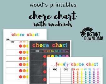 Children's Chore Chart PDF Printable; Family Chore Chart, Kids Chore Chart, Home Binder, Daily Planner, Chore Printable, Household Binder