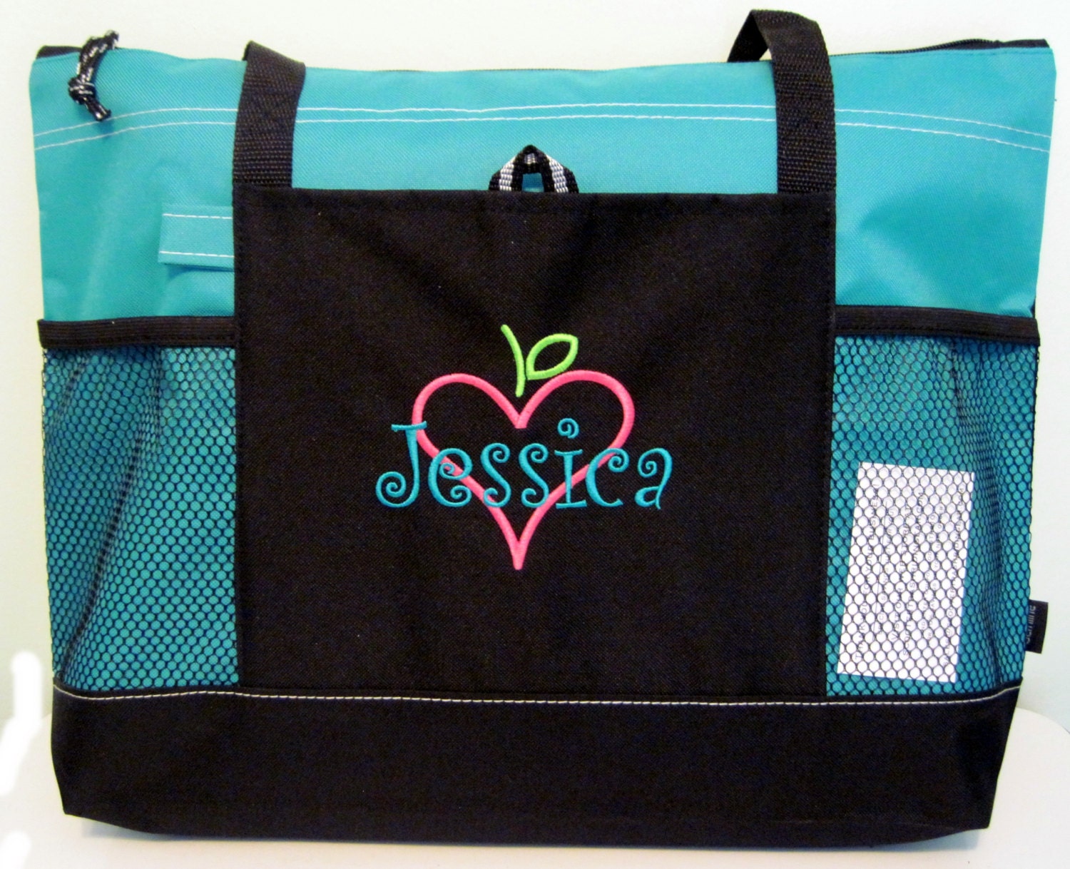 Personalized Teacher Tote Bag Apple Books Heart