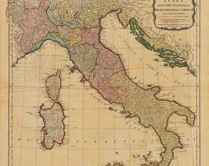 Old map of Italy (1794) Italy map in 5 sizes up to 43"x55" (109x140cm) Restoration Hardware Style Vintage map of Italy, Antique Home Decor