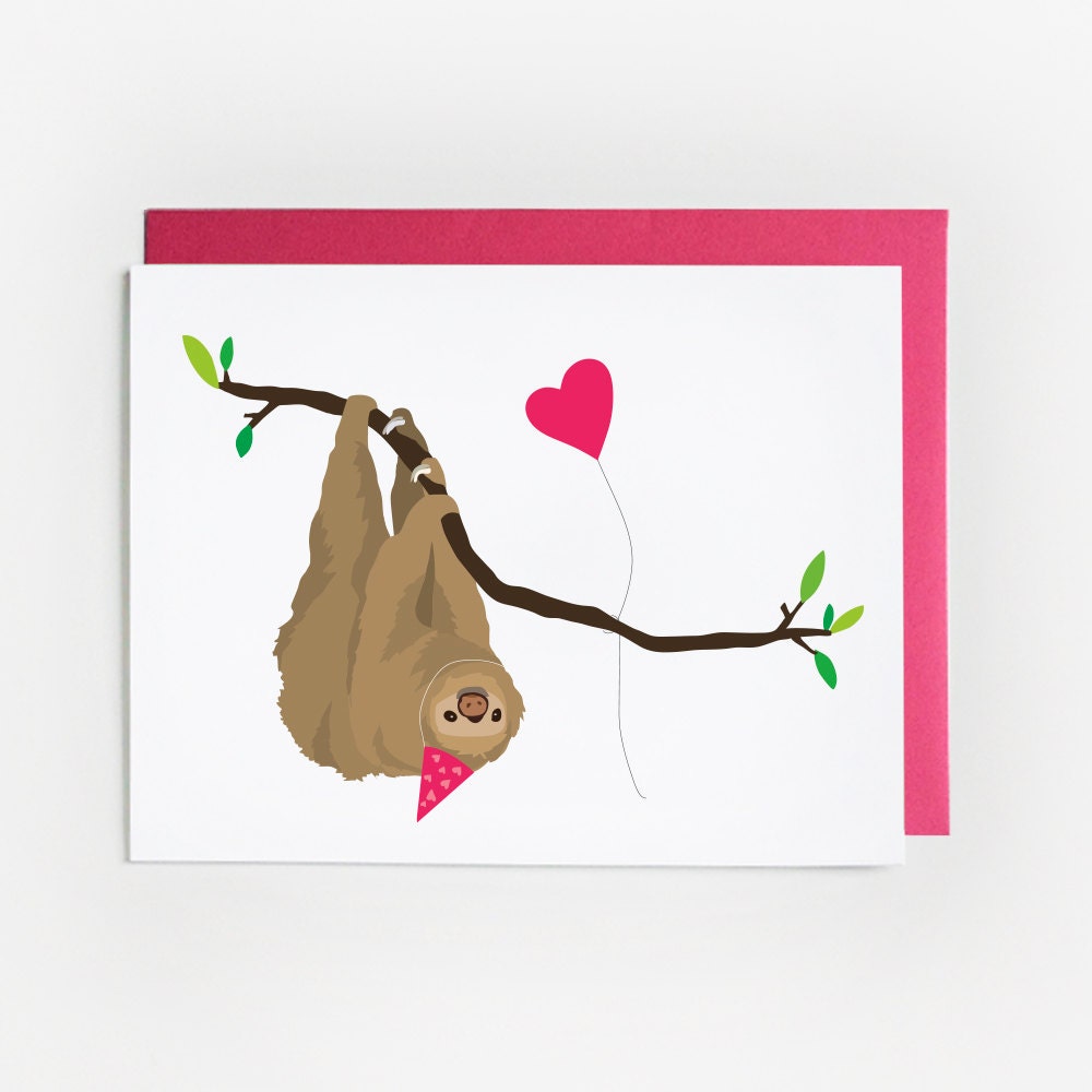 Valentine's Day Card Illustrated Sloth