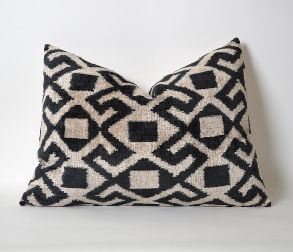 Throw pillows black and white Velvet Ikat Pillow Cover by pillowme