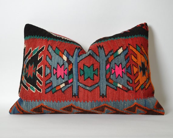 Kilim Pillow Cover 16x24 Decorative Kilim Pillows Red Black