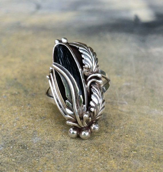 Ring Native American Jewelry Navajo Onyx Sterling Silver