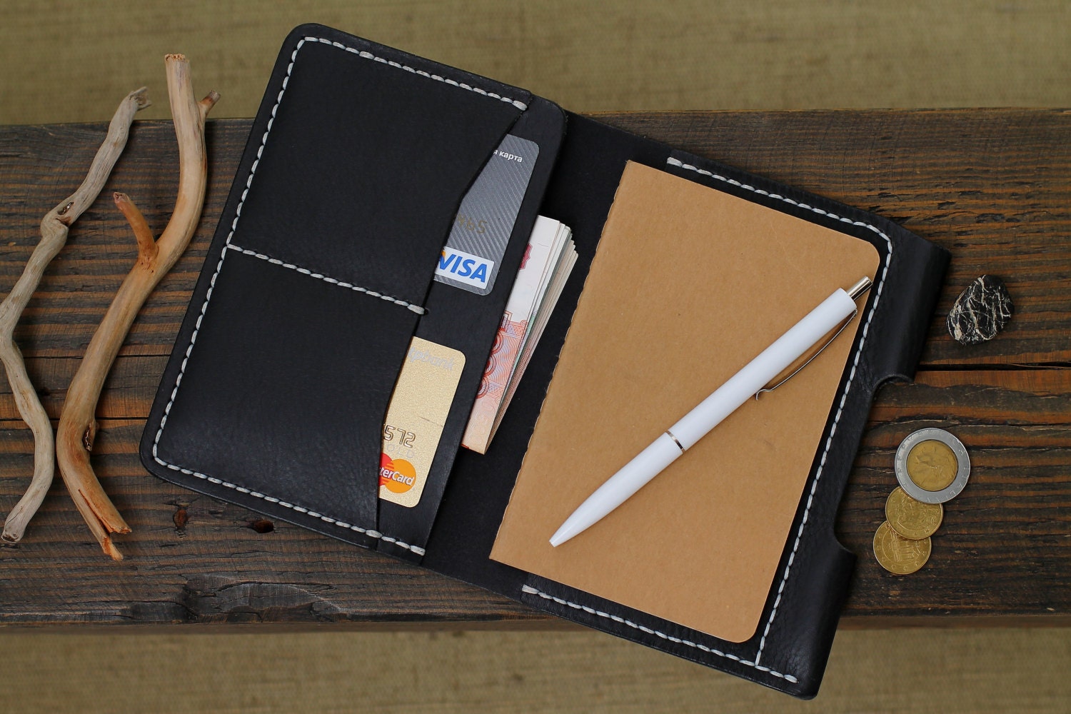 Leather Wallet Organizer Moleskine Cover Daily Diary