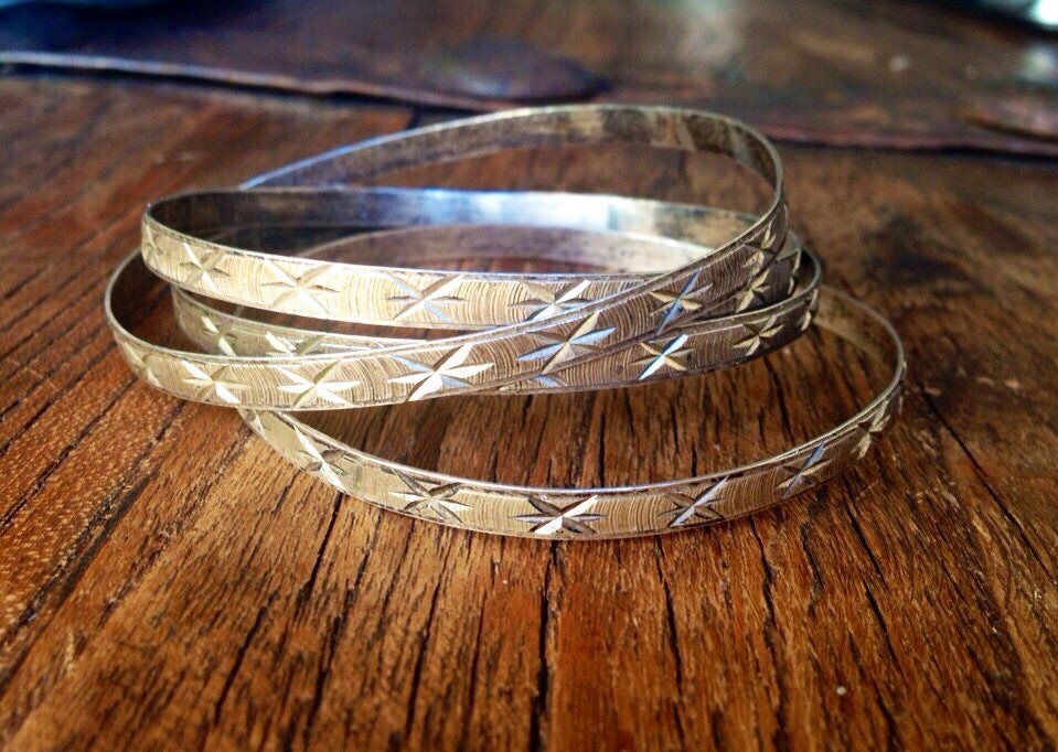 Four Vintage Sterling Silver Bangle Bracelets