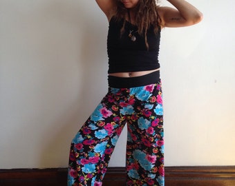 Black with Flowers Palazzo Pants