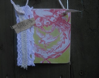 hanging wood sign birds toile de joy roses ribbons shabby chic french decor cream lace believe gift for her decorative plaque handmade