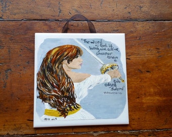 Christian Wall Art, Hand Painted Inspirational Wall Art, Bible Verse 'The Word Of God is Living & Active', Daughter of The King, Warrior,