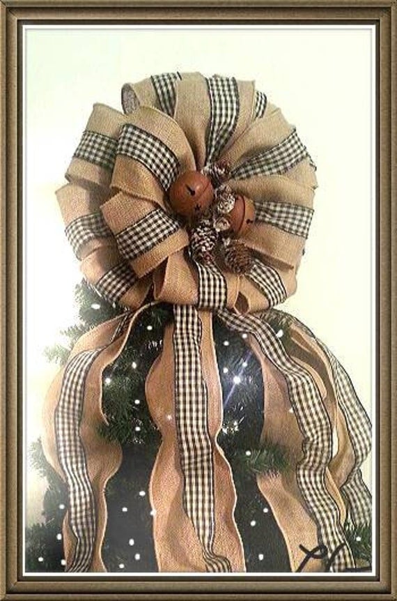 Burlap & Gingham Large Primitive Bow Topper