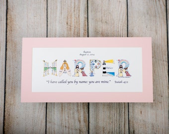Baby Girl Baptism Gift - Personalized Christian Gifts - Christian Name Art Matted Print; Baptism Gifts; Christening Gifts