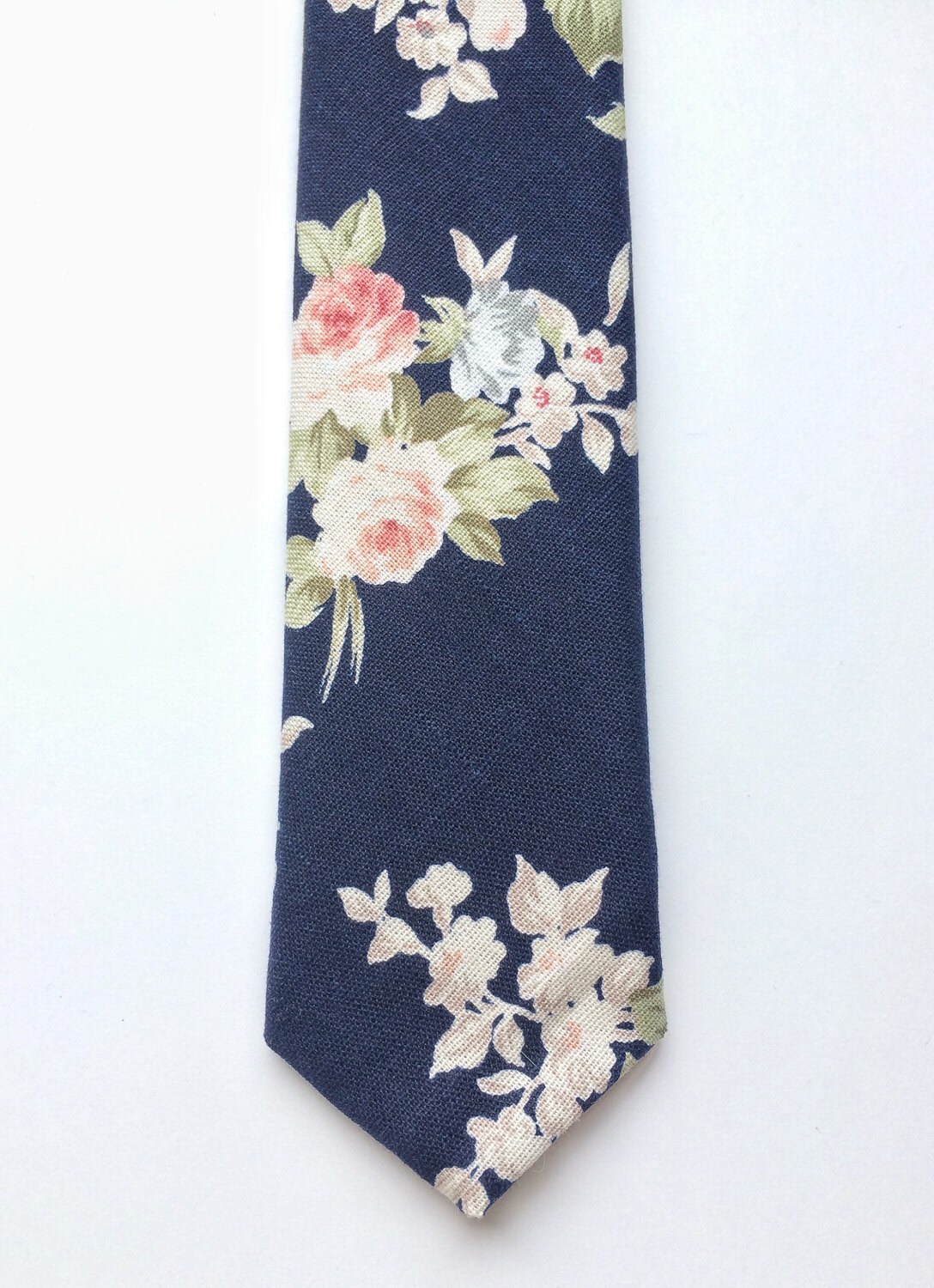 Floral tie navy blue skinny tie blush pink floral tie mens