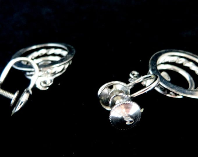 Coro Dangling Hoop Earrings, Vintage Silvertone Triple Hoop Screwback Earrings