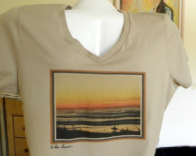 T-Shirt for SURFER GAL, created from the Photography of Pam Ponsart of Pam's Fab Photos on a V-neck style shirt just for women